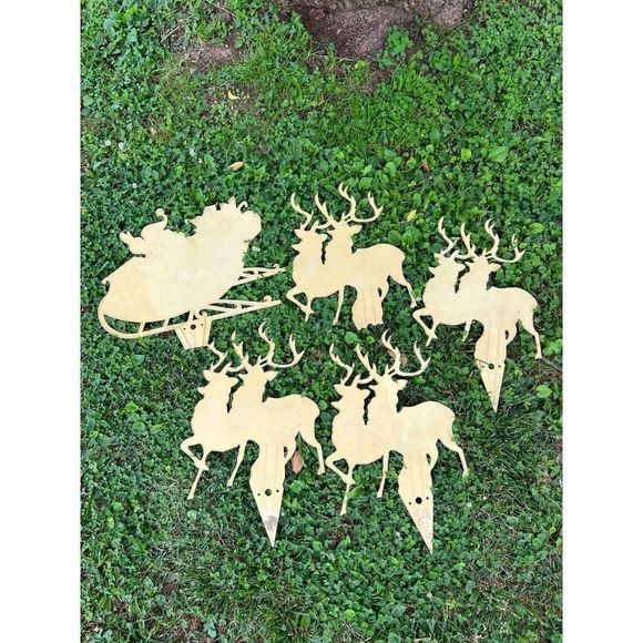 Vintage Outdoor Santa Sleigh and Reindeer | eBay Vintage Union Products Outdoor Sled Set Santa Reindeer Sleigh 1010E